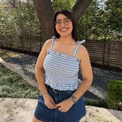 Smocked Tie-Strap Top - Blue Gingham